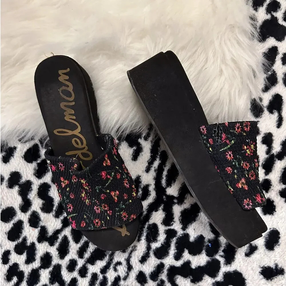 Sam Edelman Wendi Floral Platform Slide Sandal Black Size 8